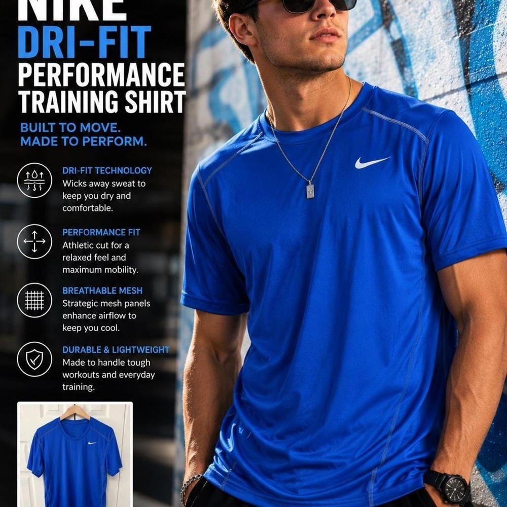 Nike Dri-FIT Men's Blue Performance Athletic Training Shirt Short Sleeve